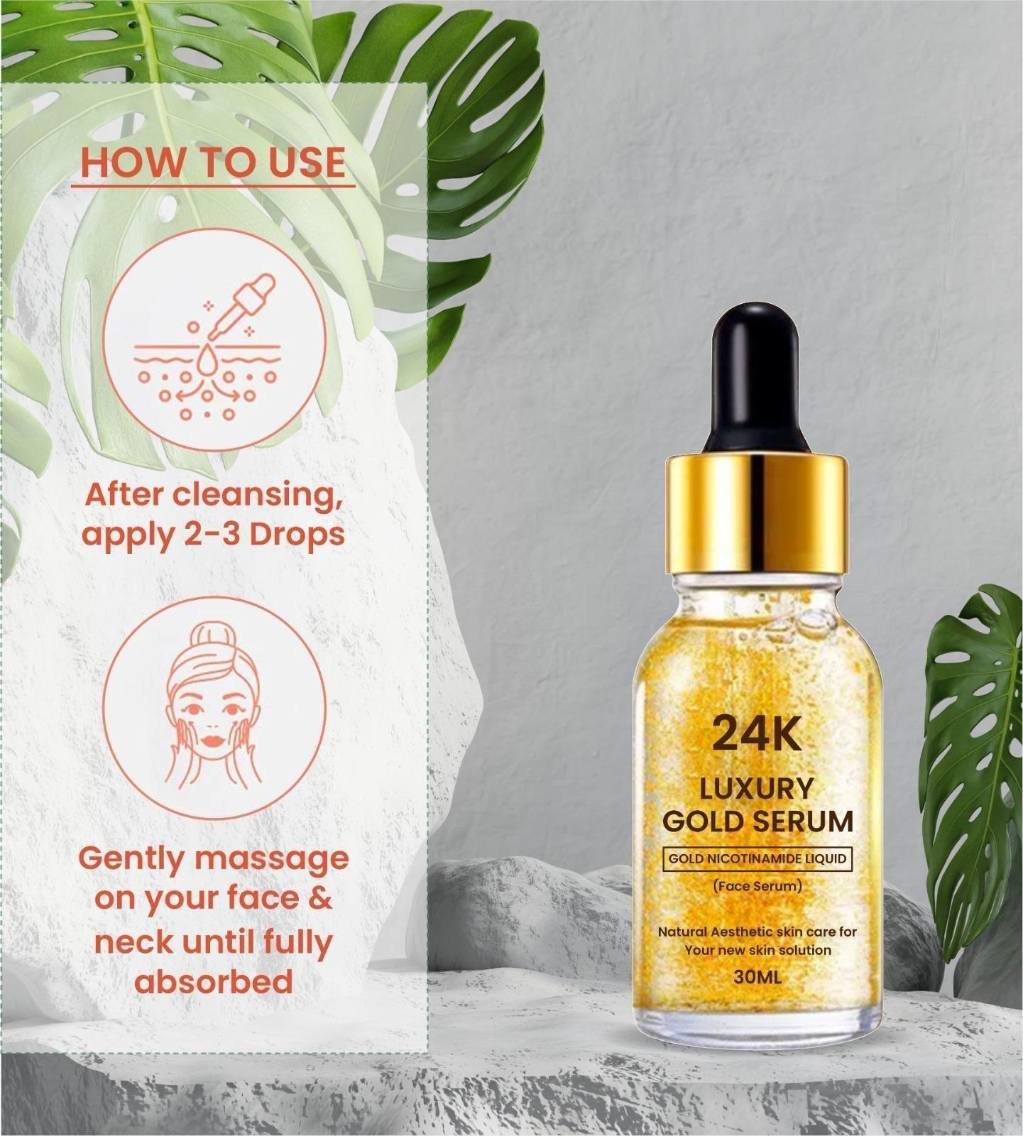 24K Gold Face Serum For Women, improves Dullness Reduces fine lines (30 ml) (Pack Of 2)